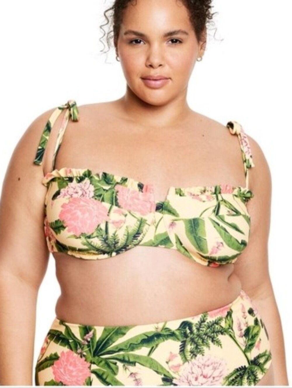 Agua Bendita Yellow Floral Peony Bikini Top Size 18 *See Description*